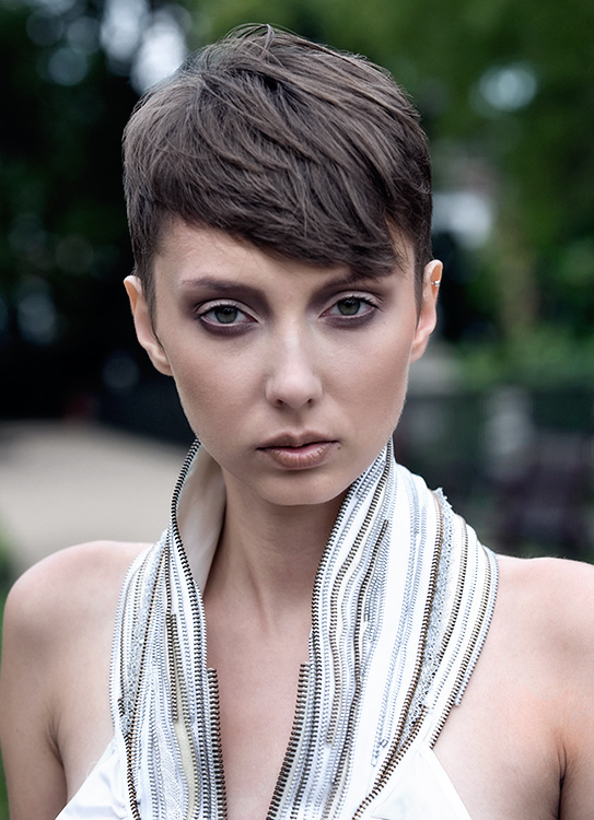 Female model photo shoot of K_ate by Adam Szczepanski, clothing designed by Yizhen Ma