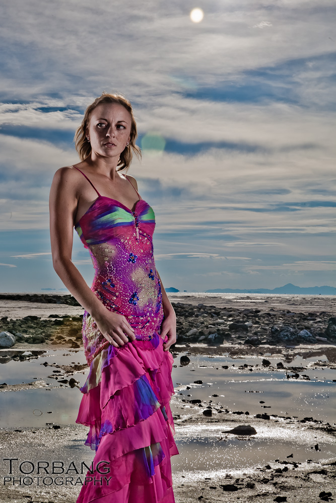 Male and Female model photo shoot of Torsten Bangerter and KristinaBz in Great Salt Lake by spiral jetty