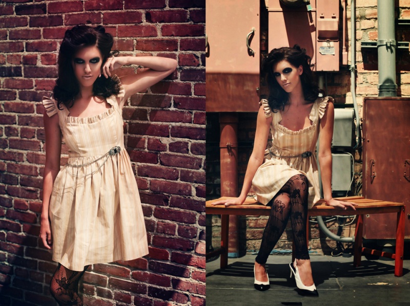 Female model photo shoot of MandaLynJones by Andrea Pun in Pasadena, clothing designed by Neil Jackson Designs