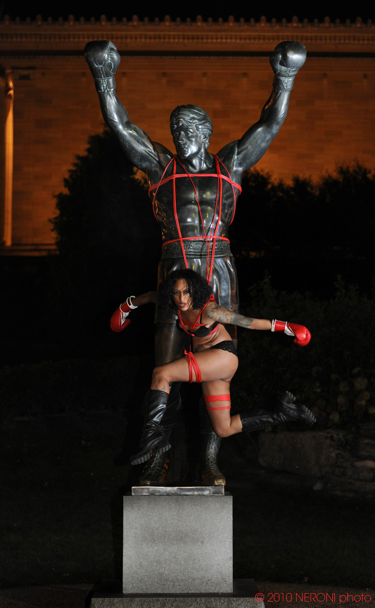 Female model photo shoot of Nocturnia TX by INKEDividuals and Roberto Neroni in Rocky Statue - Philadelphia, PA