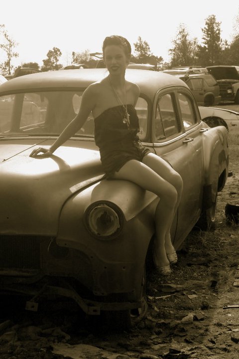 Female model photo shoot of Lindsay M B in Always Auto Junk Yard