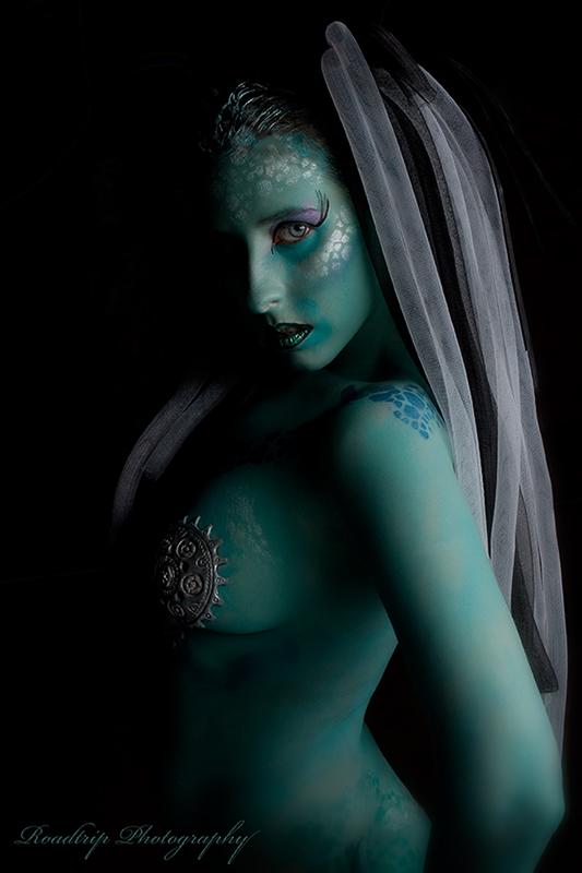 0 and Female model photo shoot of Journey2Darkness and Brinny in Brandon, Fl, body painted by Cat Camp