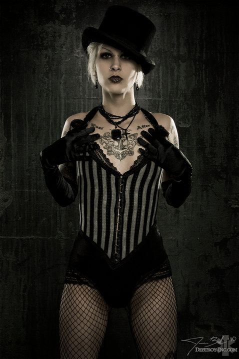 Female model photo shoot of Black Lotus Clothing and kat kalashnikov by Destroy Inc