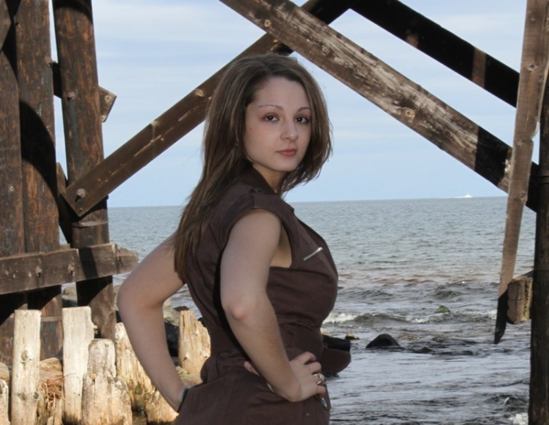 Female model photo shoot of Ktina Lovely in mouth of carp river and lake superior