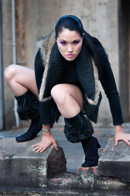 Female model photo shoot of Lai Peng Chan and FJA by Anthony Byron in Secret Red Cat Habitat, makeup by Jackie blake