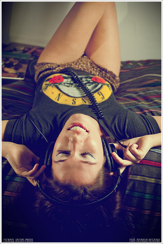 Female model photo shoot of Katy Eggleton by Michael J Bambuch in Vinyl in My Room