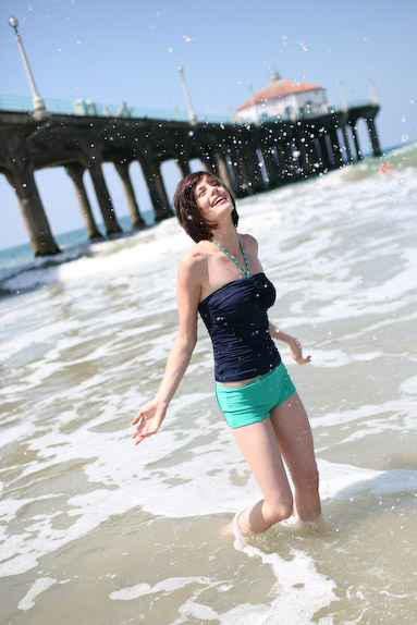 Female model photo shoot of Rey Swimwear in Manhattan Beach