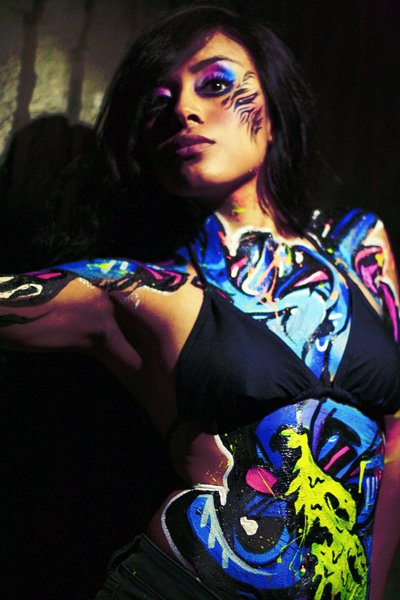 Female model photo shoot of Maki Mago, body painted by 2BLOK ONE
