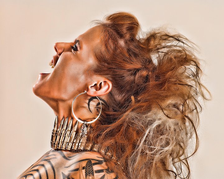 Female model photo shoot of Smoak N Kreations and Pantera Blacksmith by William Geisler in William Geisler Studio, hair styled by Smoak N Kreations