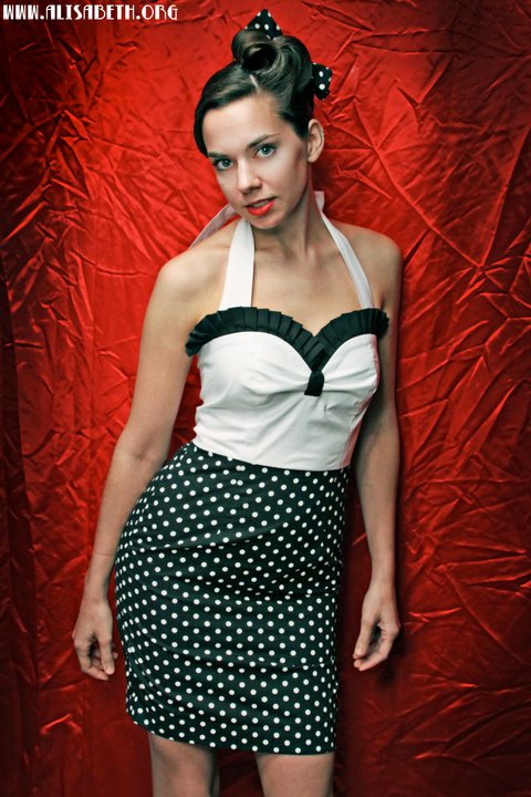 Female model photo shoot of Skimpily Clawd  by 0Alisabeth0 in to purchase: http://www.etsy.com/listing/61896637/audrey-halter-pin-up-dress-with-pleated?ref=v1_other_2