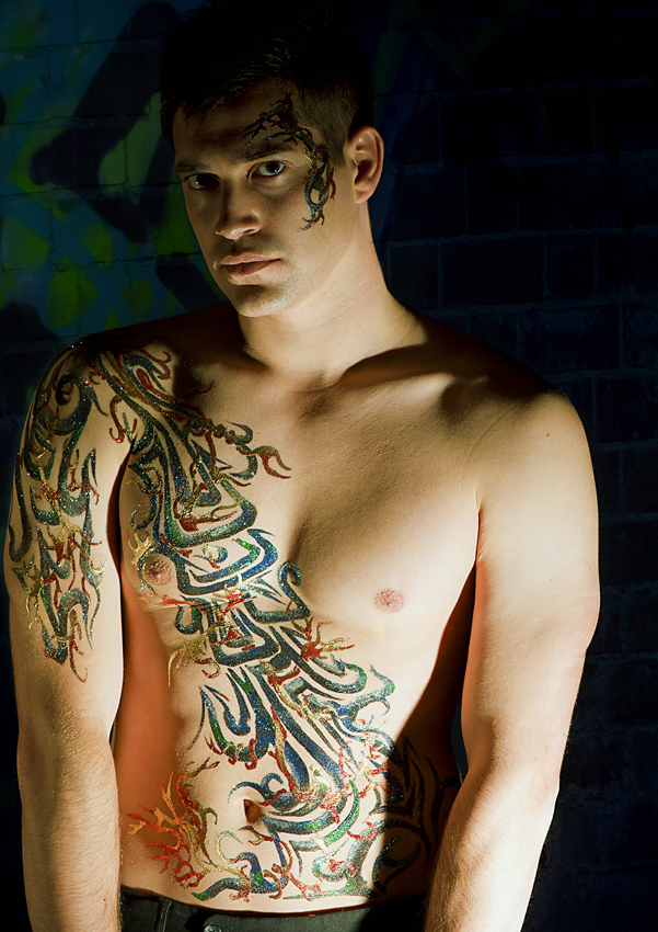 Male model photo shoot of craig10 by Ian Bramley, body painted by Cats Creations