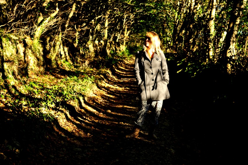 Female model photo shoot of Rosie Meitiner in Cornwall Woodland