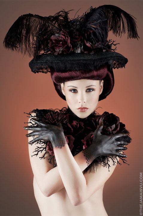 Female model photo shoot of Black Lotus Clothing by Jamais Vu, hair styled by Hair by Lorenzo Diaz