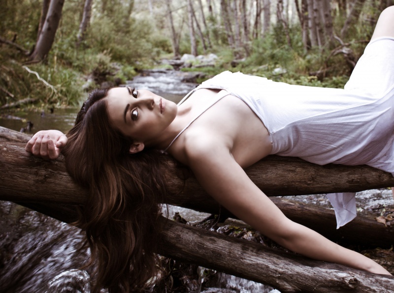 Female model photo shoot of Kat Petrie by Mori Abrigo in San Bernadino Mountains, makeup by Morgan Panter