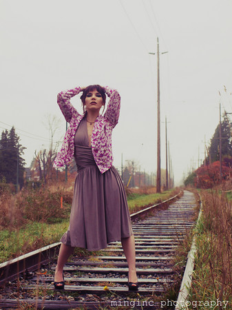 Female model photo shoot of Angela Descalzi by Ming Lin in Train Tracks