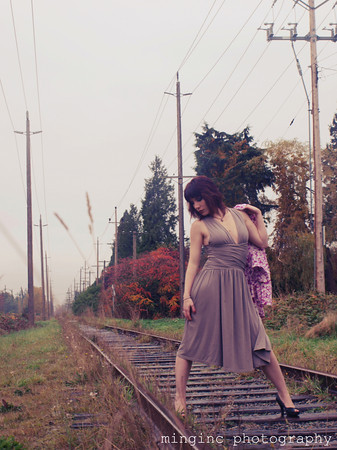 Female model photo shoot of Angela Descalzi in Train Tracks