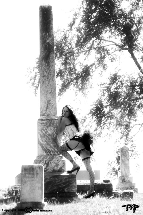 Female model photo shoot of Xlana by Tom Robbins Photography in Dallas Cemetary