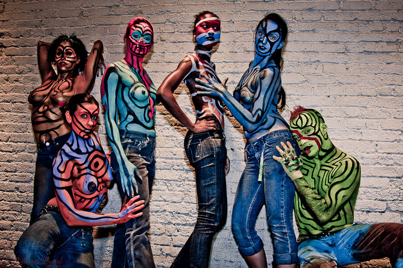 Female and Male model photo shoot of Miss Shimmy Shamz, thefabulousMJ, Rob Ordonez, Rasheena, Monica_Loren and Cake Knife by AharonD in Village NYC, body painted by Andy Golub
