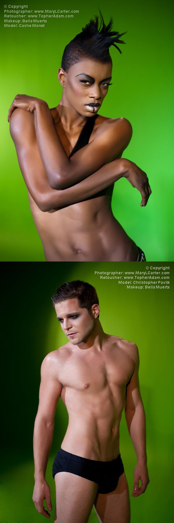 Female and Male model photo shoot of 3CubedStudios, Christopher Pavlik and Cashe Monet, makeup by Bella Muerta Makeup 
