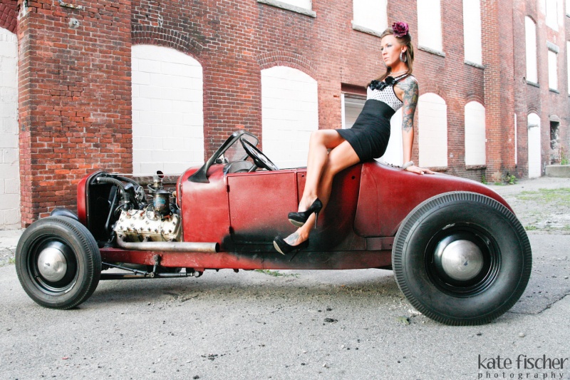 Female model photo shoot of Kate Fischer Photography and Sarah Hauk in Sin Alley Saints Garage - Pawtucket RI