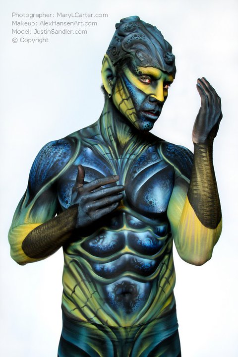 Male model photo shoot of Justin Sandler by 3CubedStudios in Hollywood, CA, body painted by Alex Hansen Art