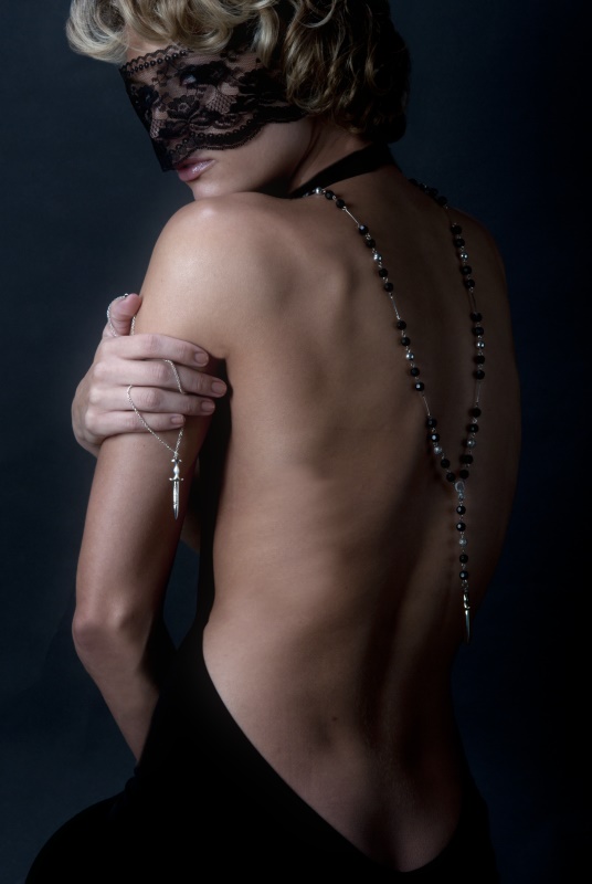 Female model photo shoot of Narcisse Designs by Brad Schade in Gallery Provocateur, makeup by Karen Koenig