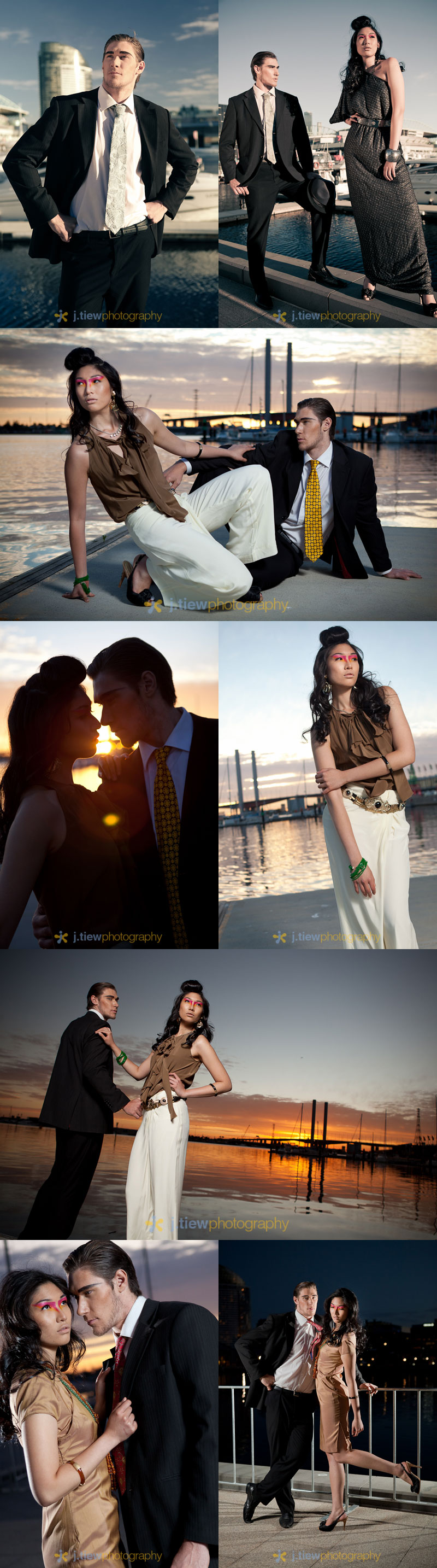 Male and Female model photo shoot of Justin Tiew, Christopher Atkins and Jia-Li in Docklands Waterfront Marina, wardrobe styled by cecyliadotcom, makeup by Melanie Matic