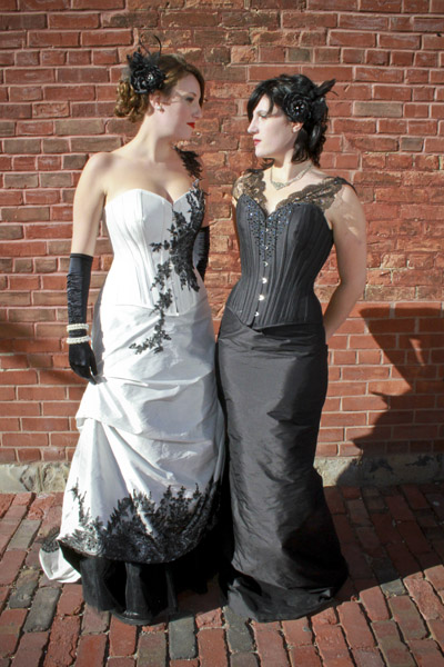 Female model photo shoot of Totally Waisted Corset in Distillery, Toronto, Canada