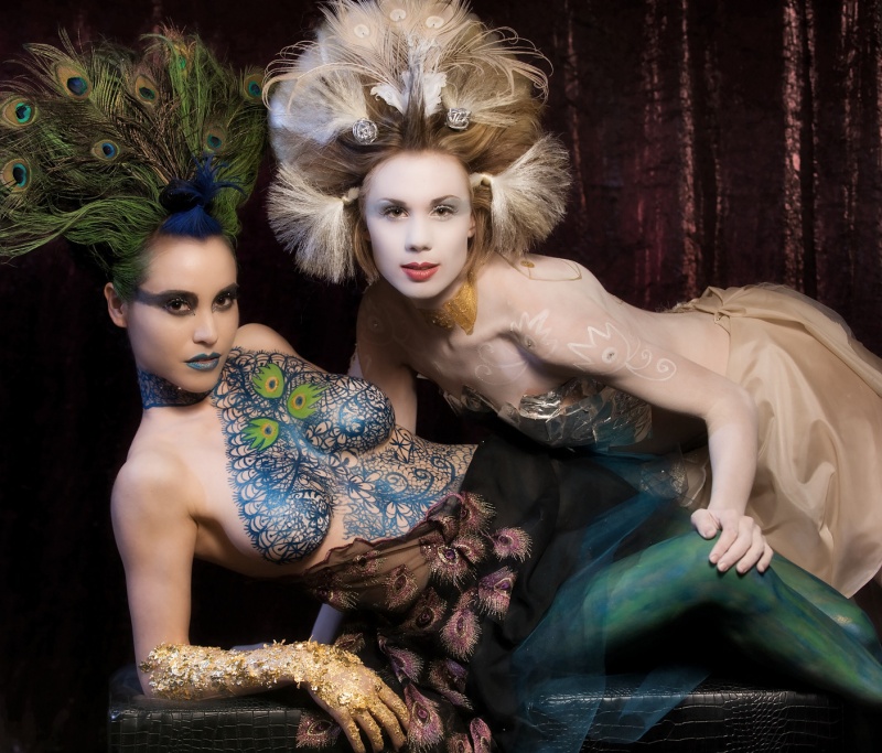 Female model photo shoot of Ashley Elieff, LovelyBre and Margaux Maxon by Fotografica Delfino, hair styled by Salon Blu and BBB and Sandra Moreno, wardrobe styled by Ashley Elieff, body painted by Trina Merry