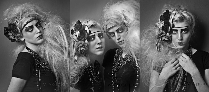 Female model photo shoot of M Vosgian, Aleksis Alice and Melodine in Paris, makeup by DeRock