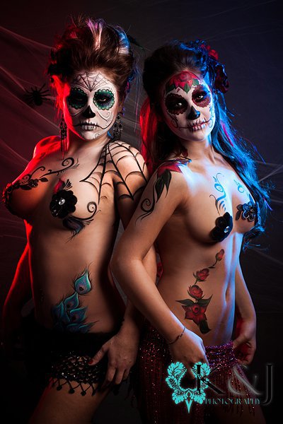 Female model photo shoot of Donna Hofstee, Meagan Corinne and Nichole Nova by Jami Laree, body painted by Donna Hofstee