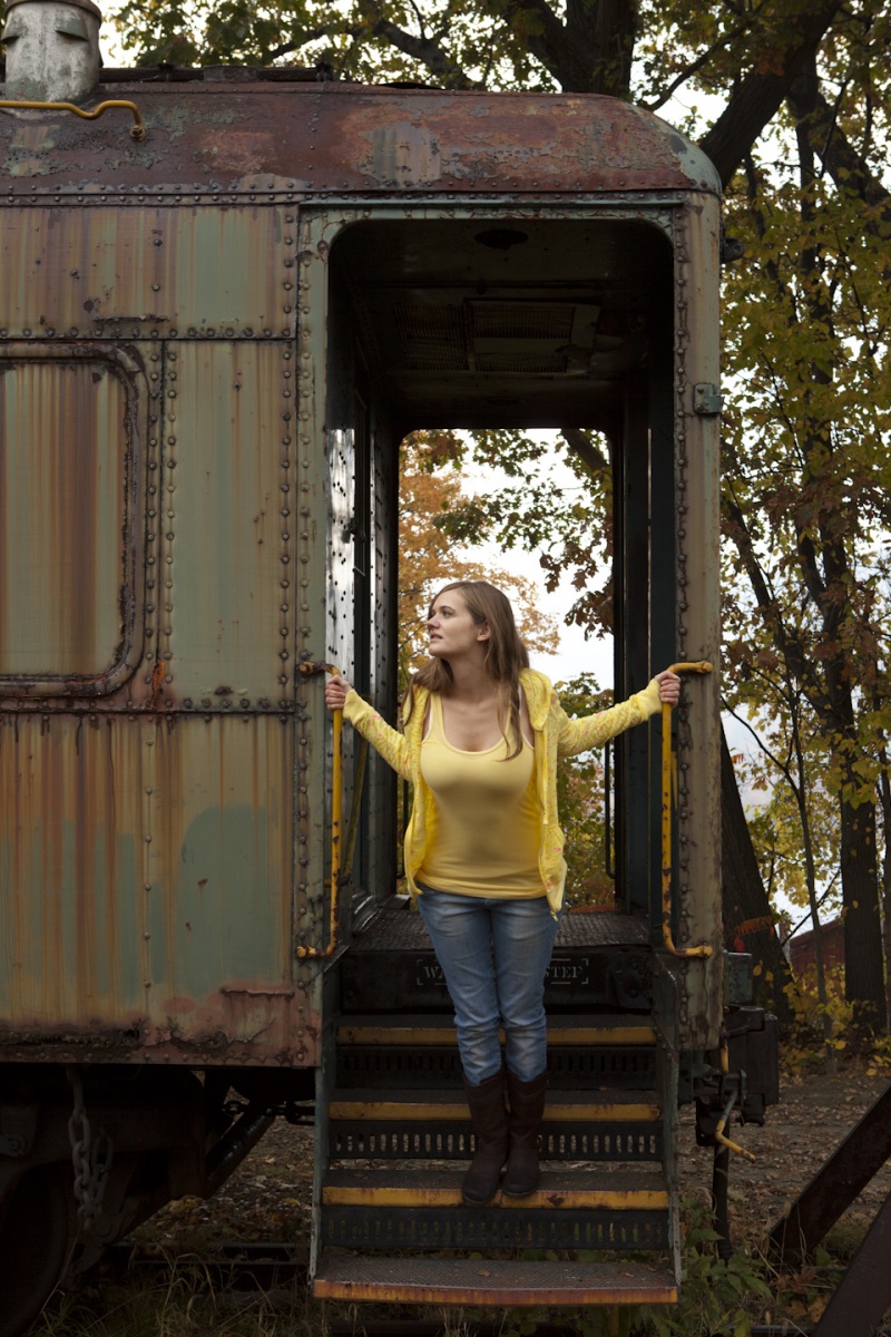 Female model photo shoot of Mrs Photograghy  in North Hampton Trolly Museum