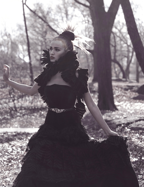 Female model photo shoot of Alyce Tzue and Miss Nell-Bee in Central Park, New York, hair styled by Adam Livermore, makeup by _Lyse_, clothing designed by Alex London 