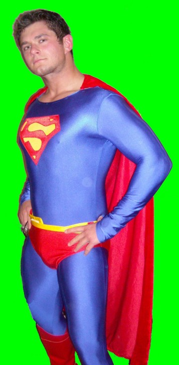 Male model photo shoot of PDS Photography in Green Screen and for ad copy.  Wish I saw the belt sooner. Thia ia 1 of many super hero costumes I have in my collection