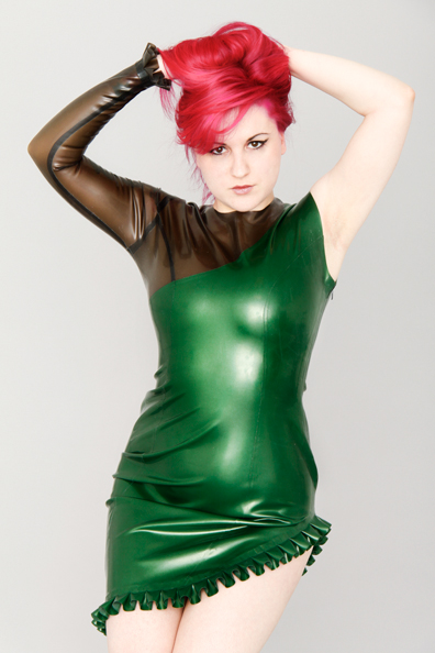 Female model photo shoot of fetasia latex