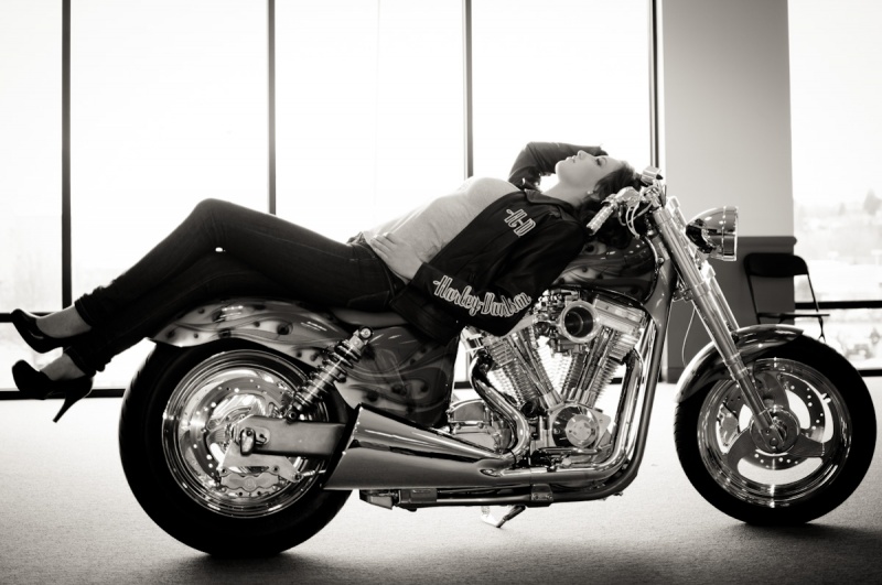 Female model photo shoot of JPartin Photography and J Arden in Renton, WA Harley Store