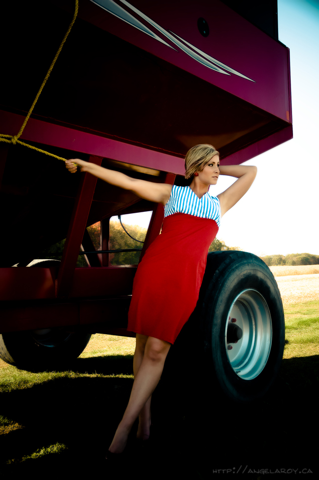Female model photo shoot of Sarahmack85 by Angela Roy Photography in Windsor, ON corn fields