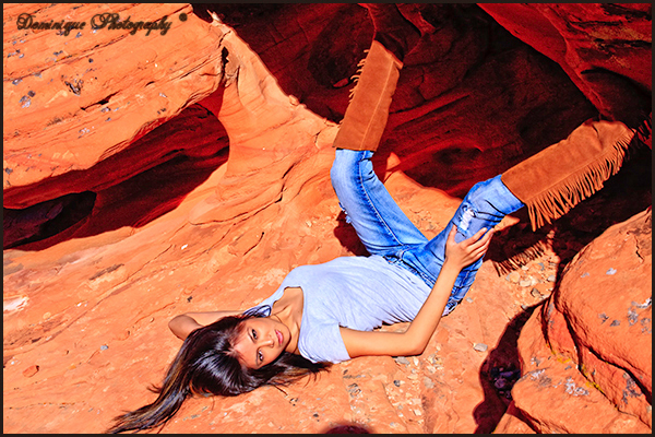 Female model photo shoot of Contessa HoneyWillow by Dominique Photo in Red Rock