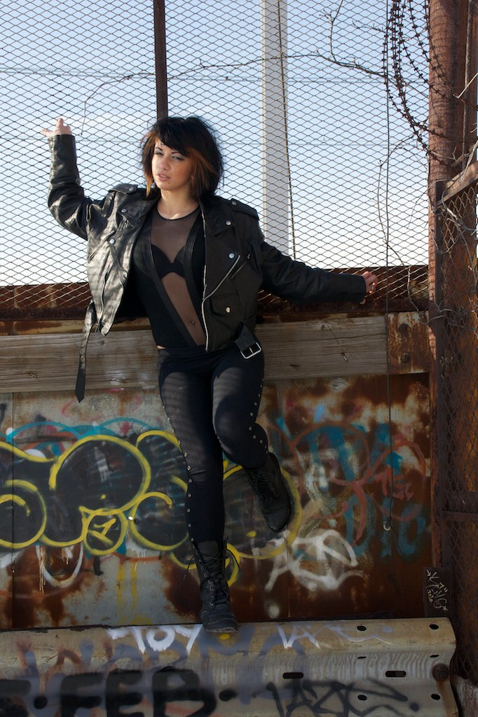 Female model photo shoot of LaVixen in Perth Amboy-abandoned factory, clothing designed by 1 of ONE CLOTHING