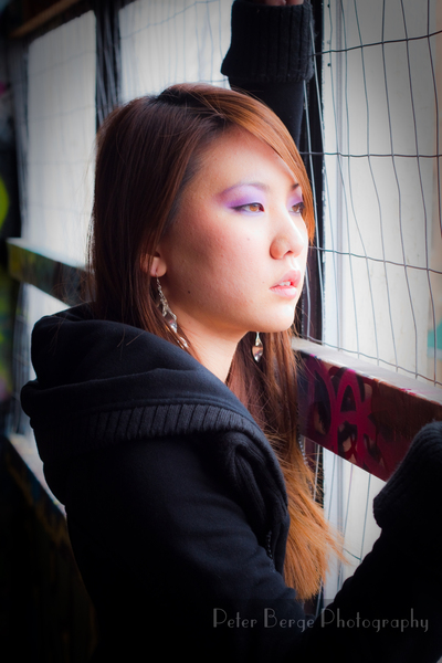 Female model photo shoot of Katrina Therese in Downtown Tacoma, WA-graffiti garage