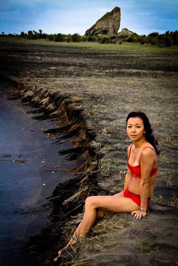 Female model photo shoot of MelanieSmithPhotography in Whatipu Beach, West Coast, NZ