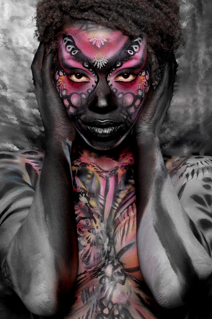 Female model photo shoot of Precious Norene, body painted by New York Body Painter