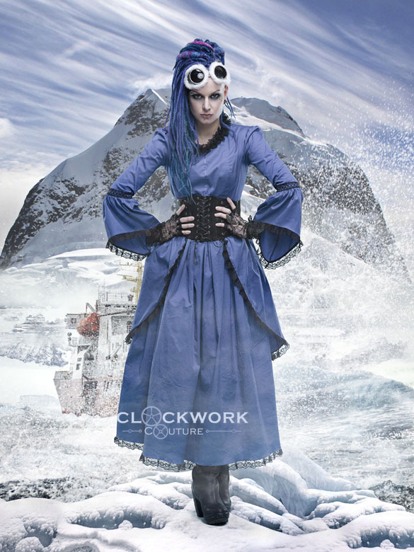 Female model photo shoot of Clockwork Couture in Antarctic Waters
