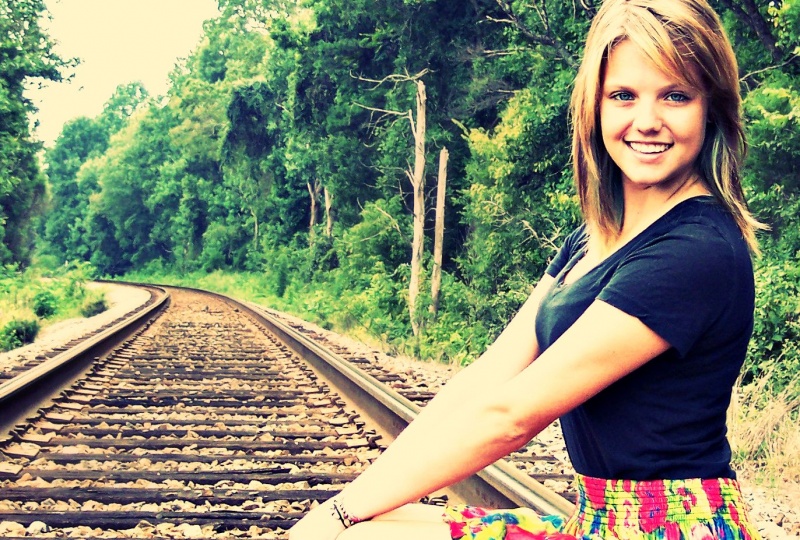 Female model photo shoot of AlexisAnonymous in Tennessee, Railroad tracks.