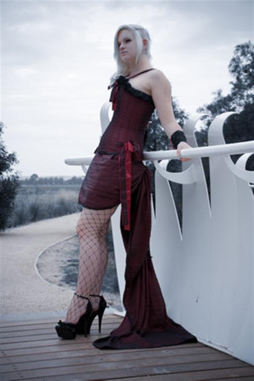 Female model photo shoot of Marzy Malyss in Botanical Gardens Ballarat, wardrobe styled by Allan King, clothing designed by Obsidian Lace