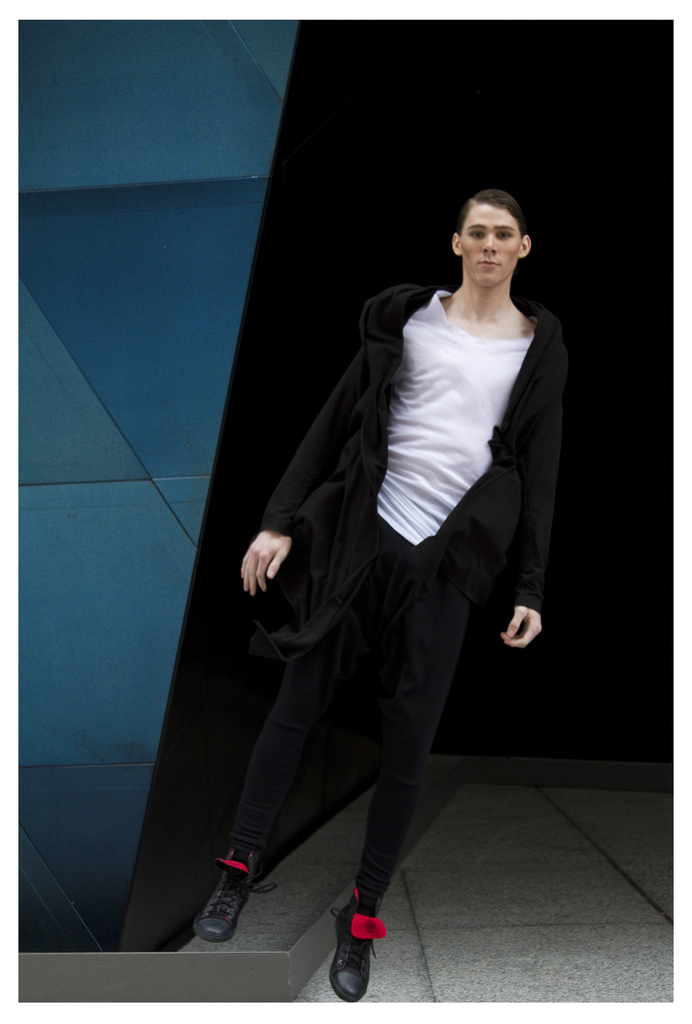Male model photo shoot of Ethan T Wood in Contemporary Jewish Museum, clothing designed by JUSTIN JAMISON