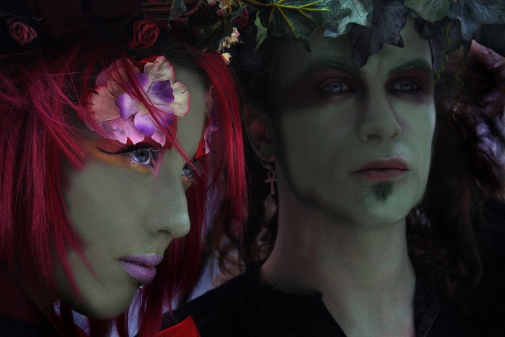 Female and Male model photo shoot of Miss_RED_Toxin and Valen Vain by Dark Sanctuary Images  in Harrow on the Hill, makeup by Xander Boo MUA
