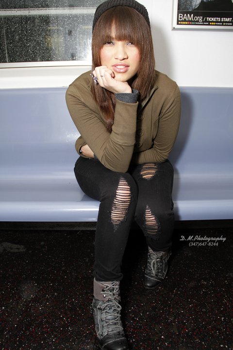 Female model photo shoot of Althea Laila Rosario in Harlem Subway Station
