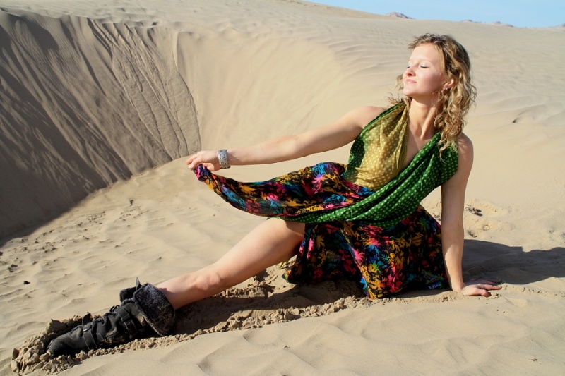 Female model photo shoot of Rainbow Morgan in Sahara desert