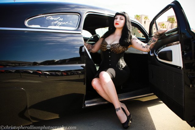 Female model photo shoot of Ms Bombshell Belle Fey by Chris Allison in Del Mar Good Guys Carshow